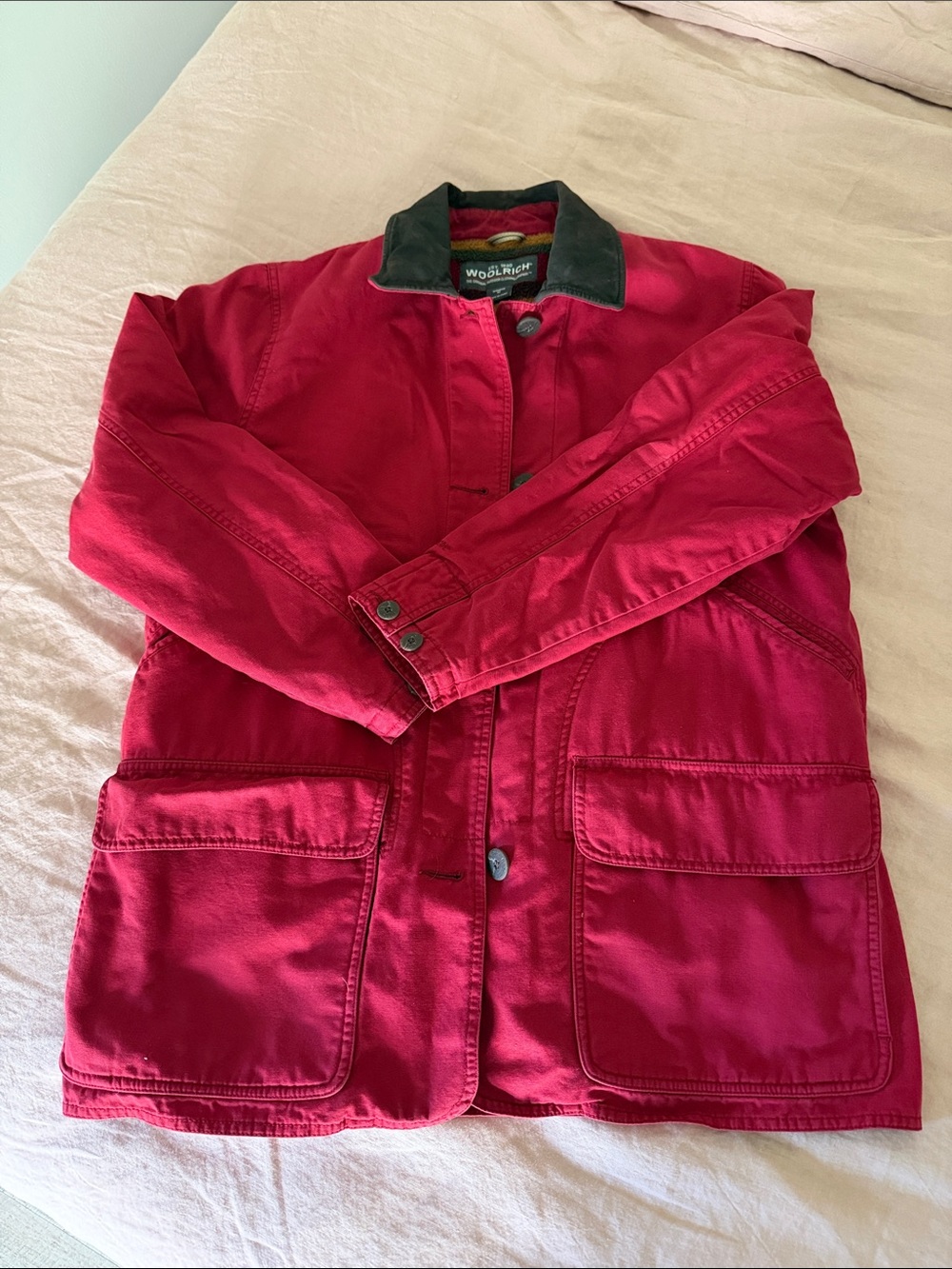 Woolrich Red Jacket with Dark Brown Collar